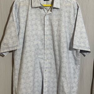 Bugatchi Men's 100% Cotton White and Blue Patterned Business Casual Shirt